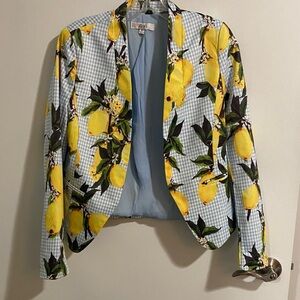 Ovi Lemon Print Blazer - Blue and White Plaid
